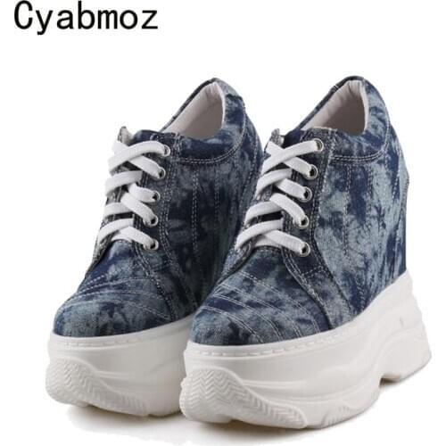 Cyabmoz Sexy Fashion Height increasing Shoes Woman Sneakers Denim High heels Pumps Platform Casual Women Party Ladies New Shoes