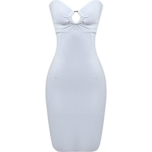 2021 New Women Strapless Bandage Dress Summer Sexy Bodycon Sleeveless Hollow Out Celebrity Club Mini White Dress Party Vestidos