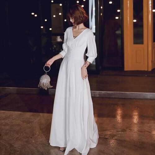 Sexy Evening Dresses Simple Long V-Neck Autumn Winter Party Gowns 2019 New Arrival Vestido Longo