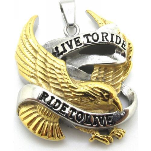Gold & Silver color New Mens Punk Biker Eagle Hawk Ride to Live Stainless Steel Pendant Jewelry