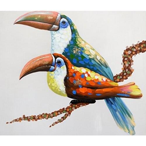 100 % Hand Painted Oil Painting Animal Colorful Birds Painting Frameless Wall Art for Home Decor Lovely Animal Pictures Artwork