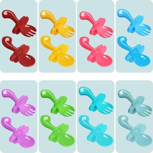 2 Pcs Short Handle Spoon and Fork Set Candy Color Baby Feeding Training Spoon Food Grade PP Childrens Tableware Kids Fork Case