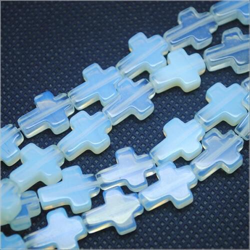 25pcs Natural white opal glass Rosee Quartz Bead Gem Stone Cross Shape String Good Quality Size 12x16mm beads strings