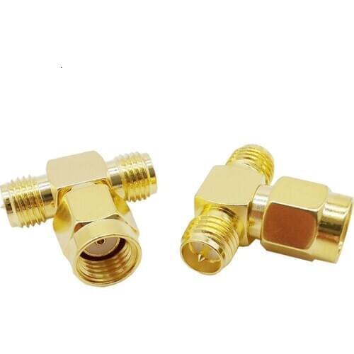 3 Way Connector RP SMA Male to 2 Dual RP SMA Female in RF Adapter for Outdoor / Indoor Antenna / Signal Repeater RF connector