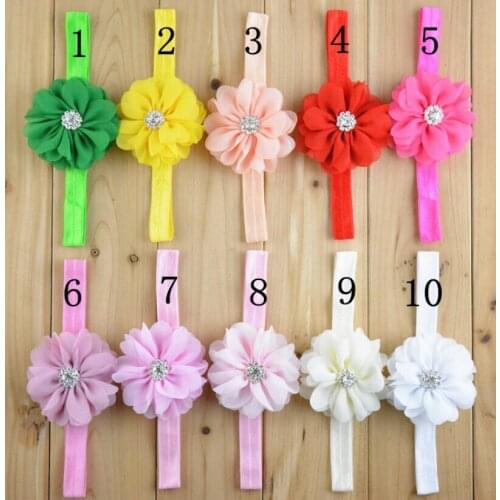 Newborn Chiffon Flower Headband With Rhinestone Button Center 15 Colors 36Pcs/lot