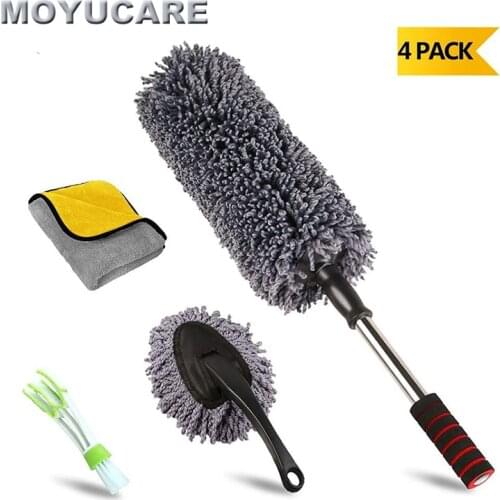 4pcs Car Duster Microfiber Cleaning Brush With Extendable Handle Multipurpose Dust Removal For Exterior Interior Home Cleaning
