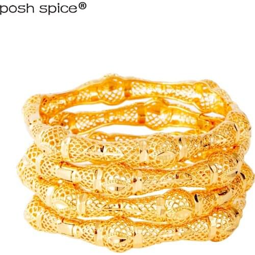 4pcs Gold Bracelets&Bangles Dubai Bangles for Women African Bangles with Charm Ethiopian Bridal Jewelry Indian Bracelets