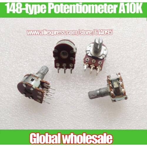 8pcs 148-type Double Rotary Potentiometer A10K / Handle Length 15MM Knurling Axes 6pin