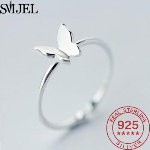 925 Sterling Silver Butterfly Rings for Women Wedding Jewelry Smooth Silver Finger Ring Adjustable Birthday Gift Bijoux