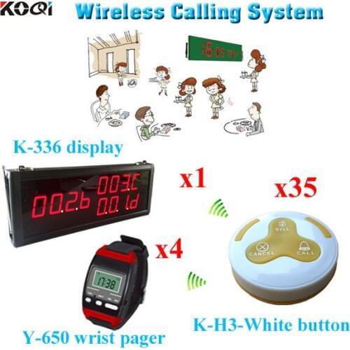 Wireless calling alarm system For Restaurant with 433.92mhz 1 led display + 4 watch pager + 35 call button