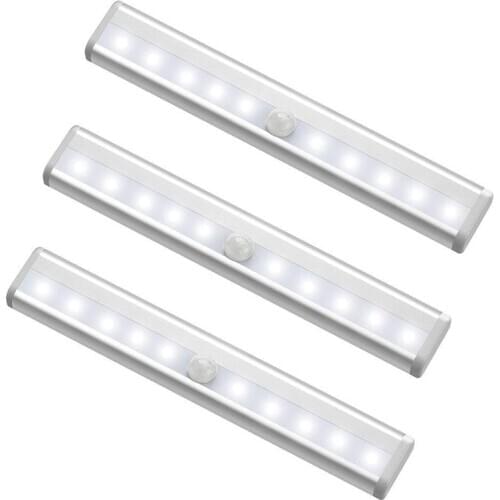 Wireless LED Under Cabinet Light PIR Motion Sensor Closet Wall lamp 10Leds Rigid Strip Light Kitchen Wardrobe Battery Lighting