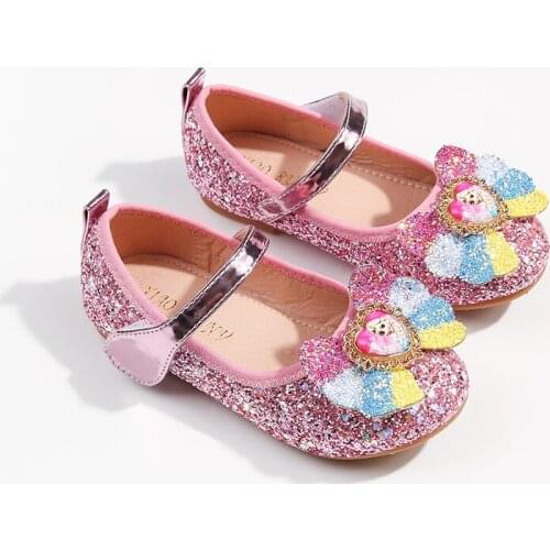 Bling 3D Glitter Mary Jane Flower Girl Shoes Non Slip Soft Sole with Sweet Wing Princess Dress Flats Brithday Party Dance shoe