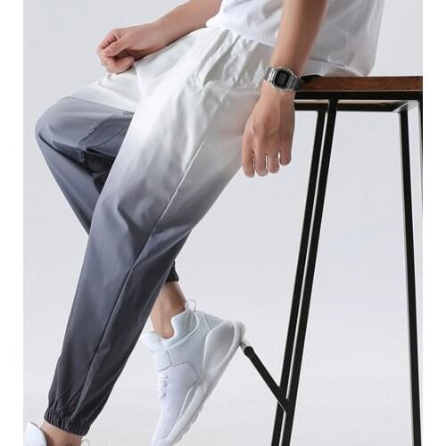 Men Pants Loose Sweatpants Traditional Chinese Trousers pantalons Gradient Color Drawstring Summer Mid Rise Pockets Trousers