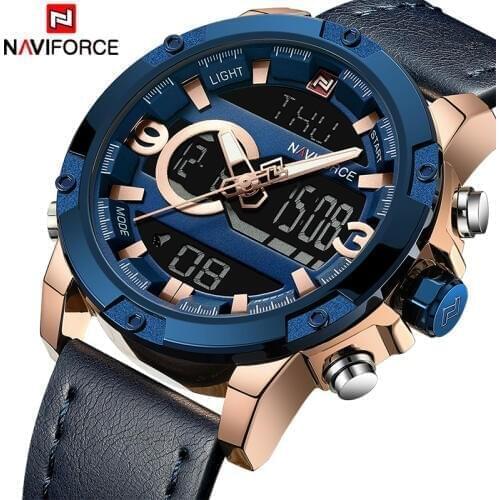 NAVIFORCE Men Sport Watches Male Top Luxury Brand Quartz Digital Clock Man Waterproof Leather Army Wrist Watch Relogio Masculino