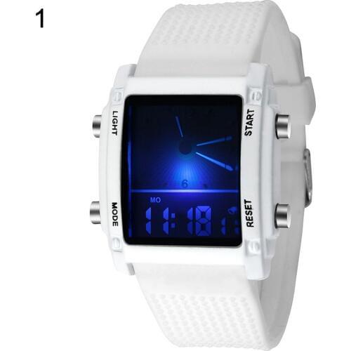Men Square Dial Dual Time Day Display Alarm Colorful LED Sports Clock Electronic Wrist Watch New Fashion Sport Stainless Steel