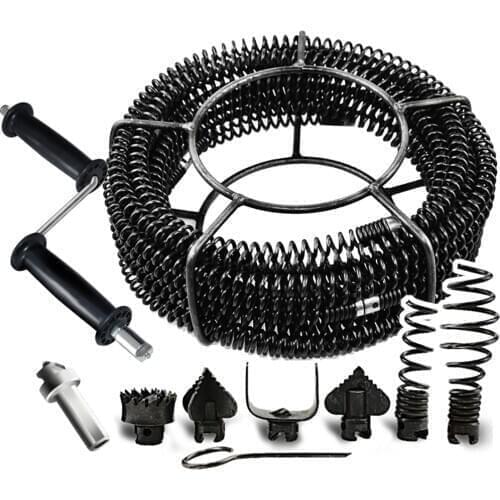 12M Household Drain Pipe Dredger Sewer Dredging Machine Extension Spring Set Compression Spring With Crank For 40-100MM Pipe