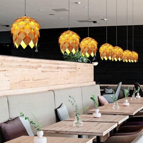 European Retro Country Garden Living Room Lamps American Minimalist Post-modern Restaurant Cafe Wooden Pine Cone Chandelier