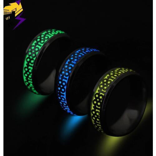 Glow in the Dark Blue Luminous Ring for Men Women Stainless Steel Green Light Wedding Band Rings Lucky Number 88 Rising Anel