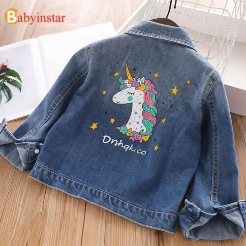 Babyinstar Whimsical Unicorn Jacket For Toddler Girls Autumn Tattered Style Jackets Girls Fashion Outerwear Denim Jackets Coat