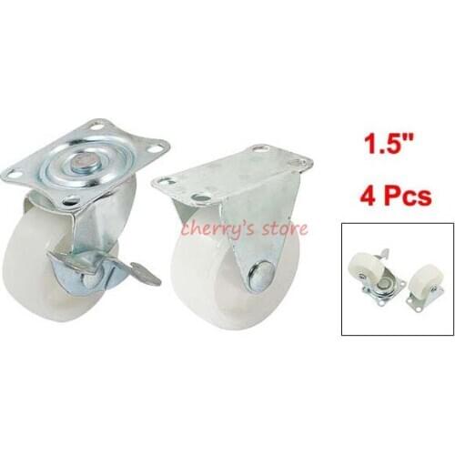 Furniture Trolley 1.5" Round Single Wheel Rectangle Top Plate 360 Degree Rotation Swivel Brake Fixed Caster 4 in 1