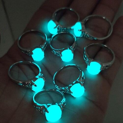 Fashion Silver Color Glow In The Dark Finger Rings Charm Luminous Stone Ring Women Men Fluorescent Glowing Jewelry Gifts