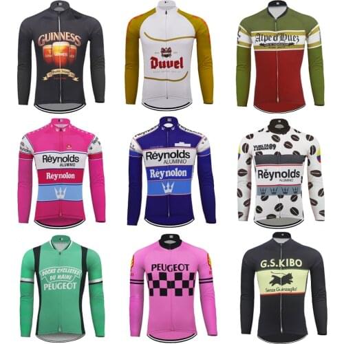 Multi Retro Classic Cycling Mens Long Sleeve Jerseys Thermal Winter Fleece And No Fleece MTB Maillot Ciclismo 9 Style