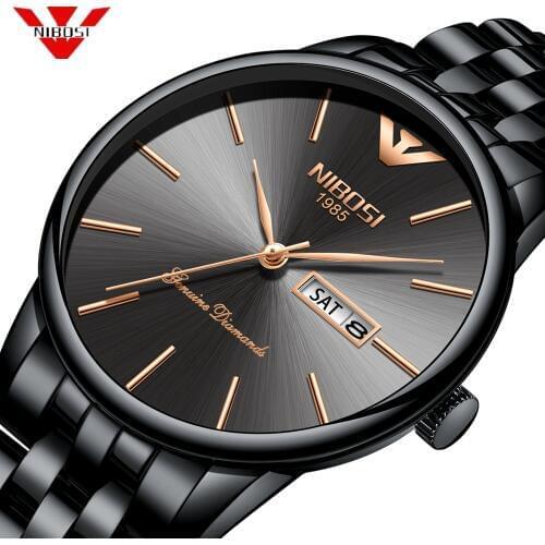 NIBOSI Simple Style Fashion Men Quartz Watch Luxury Week Date Steel Band Waterproof Casual Mens Wrist Watch Relogio Masculino