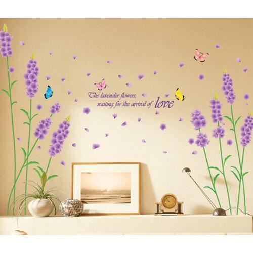 Lavender Flower Wall Stickers For Living Room Sofa Wall Romantic Home Decor Art Mural Removable Wall Stickers