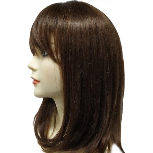 Real Human Hair Wigs For Women,Natural Straight Hair Brown Wig With Bangs