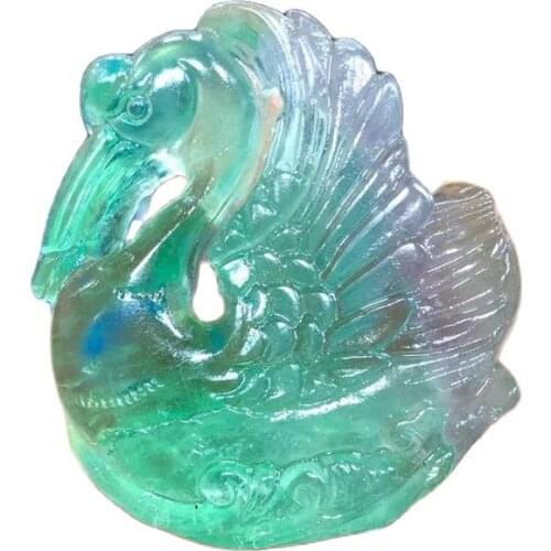 Natural fluorite Swan Figurine Hand Carved Animal Quartz Healing Crystal Stone Crafts Home Decoration Gift