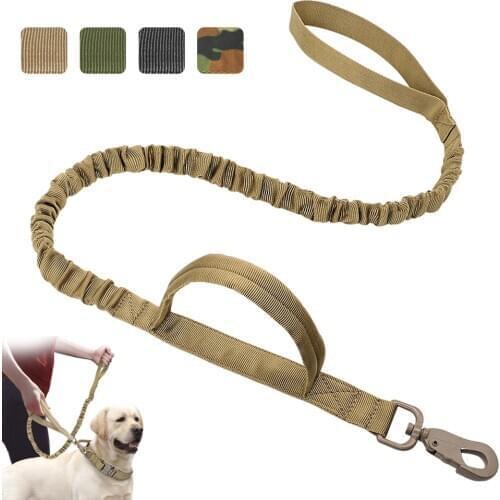 Nylon Tactical Dog Leash Elastic Bungee Training Walking Leashes Pet Military Lead Belt Running For Medium Large Dogs Adjustable