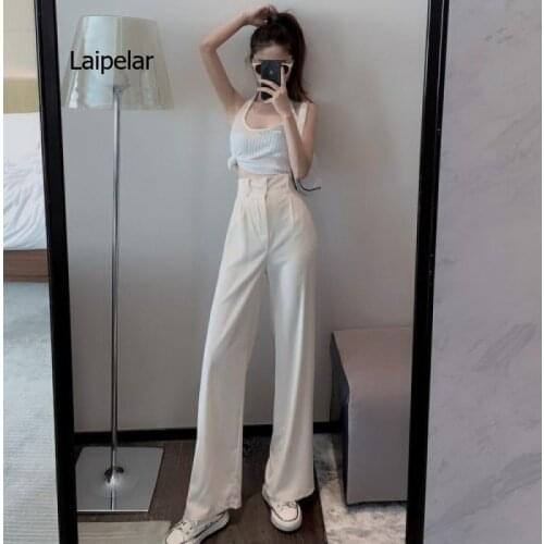 2021 New Womens Casual Pants Loose Style Stright Suit Pants High Waist Office Ladies Pants Trousers Streetwear Female Pants