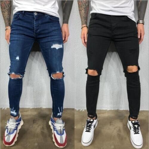 New Style Ripped Pants Slim Fit Stretch Mens Jeans Fashion Casual Hip Hop Jeans