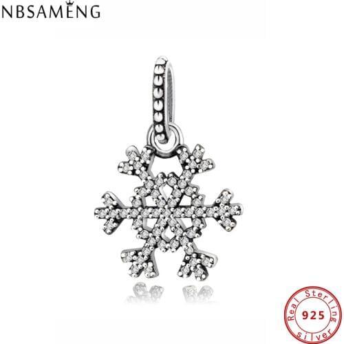 Original 100% 925 Sterling Silver Bead Charm Christmas Snowflake Crystal Pendant Beads Fit Bracelets & Bangles Jewelry