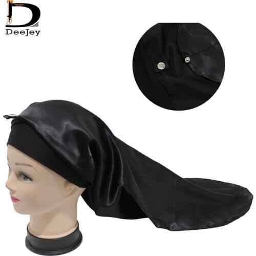 Custom logo Virgin hair extensions wigs satin sleeping long bonnet with button