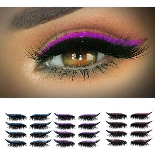 Eyeliner and Eyelash Stickers Reusable Waterproof Self-Adhesive Eyeliner Stickers Glitter Shiny Eyeliner Stickers 7 Colors