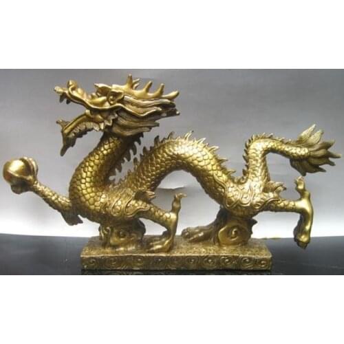 Poly Xiangge light copper dragon Feng Shui Zodiac dragon Hanlong base Zhaocai urge official White Tigerroom Art Statue