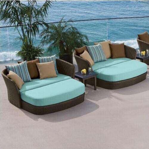 Freeshipping Lounger Outdoor Rattan Sofa Lying Bed Balcony Villa Outdoor PU Rattan Chairs Sets