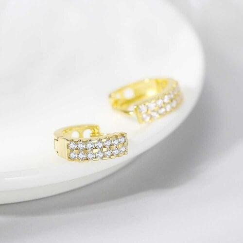 Iced Out Hoop Earrings For Women & Men Double Row Set Zircon Gold Color Hip Hop Daily Fashion Jewelry Ear Accessories KBE421