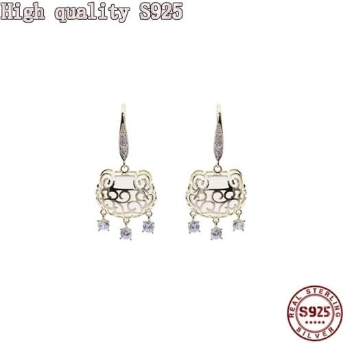 Fashion Jewelry Lucky Lock Design Retro Simple Temperament Ear Hanging S925 Silver Needle Cats Eye Stone Womens Earrings