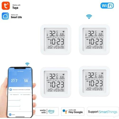 TUYA Smart WIFI LCD Display Humidity And Temperature Sensors Smart Life/TUYA APP Control Work With Alexa And Google Assistant