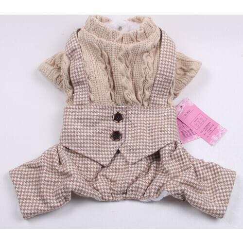 Small Dog Cat Houndstooth Hoodie Coat Dog Pet Jumpuit Warm Winter Pet Clothes 5 sizes 3Colour