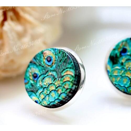 Unique 3D Feather Embossed 16mm Round Coloured Drawing pattern Laser Cut wood Cabochon DIY for Rings, Earring,Brooch,Necklace