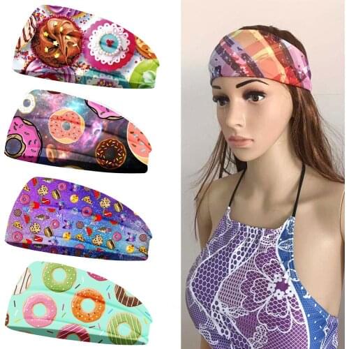 Delicious Donut Print Ladies Headband Fashion Girl Travel Face Wash Hair Accessories Elastic Sports Hair Band