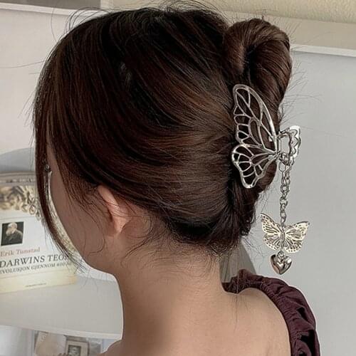 Hollow Out Butterfly Heart Tassel Hair Pins For Women Girl Vintage Metal Silver Color Harajuku Hair Clip Jewelry Accessories New