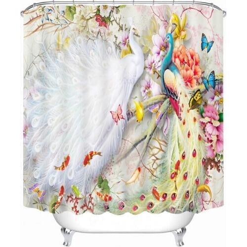 Beautiful Peacock Pattern 3D Shower Curtain Polyester Fabric Waterproof Shower Curtain Eco-Friendly Bathroom Curtain Home