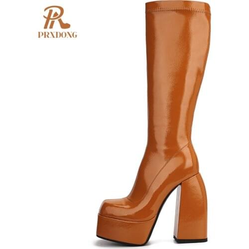 Punk Style Autumn Winter Warm Elastic Boots Shoes Woman Ankle Boots Sexy High Heels Black Brown Thick Platform Knee High Boots