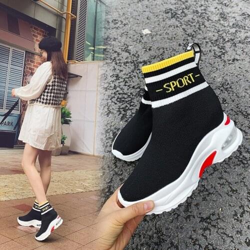 2021 Spring and Autumn new socks womens shoes high help set foot muffin round head women casual flat-heeled solid-color shoes