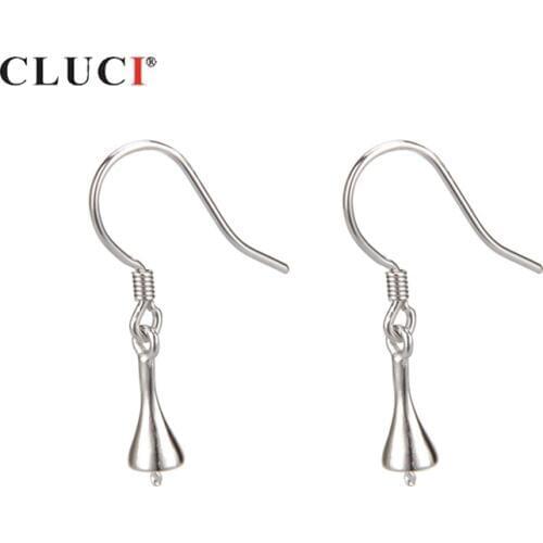 CLUCI 925 Sterling Silver Bell Shaped Earrings Women Fine Jewelry Silver 925 Pearl Earrings Mounting Drop Earrings SE011SB