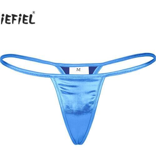 Womens Lingerie Low Rise Shiny Metallic PVC Faux Leather Bikini Thongs and G-string T-back Soft Stretchy Sexy Panties Underwear